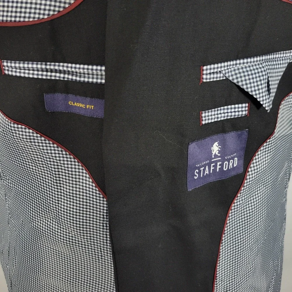 Stafford Men's Sport Coat Blazer Two Button Solid‎ Black Wool Size Classic 48R